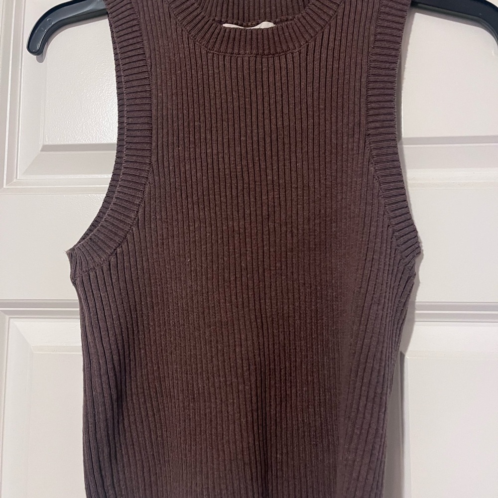 Sleeveless Ribbed Knit Tank in Chocolate Brown